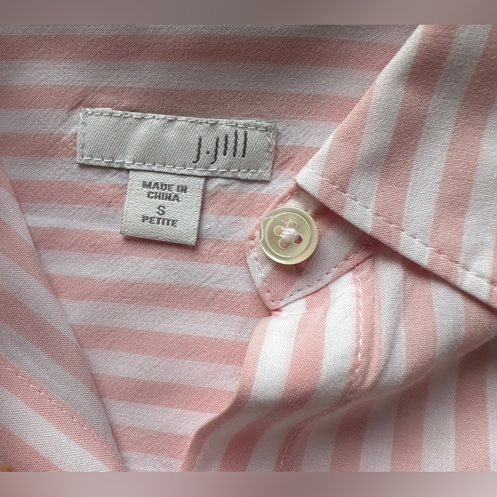 J. Jill Petite Pink White Stripe Lightweight Roll Tab Button Up Shirt Women’s PS - Picture 2 of 6